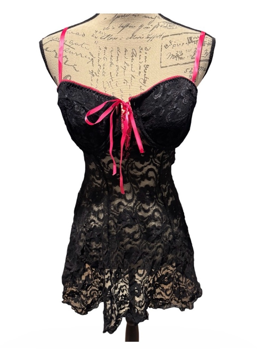 Unbranded Y2K-style black lace babydoll slip dress lingerie size large